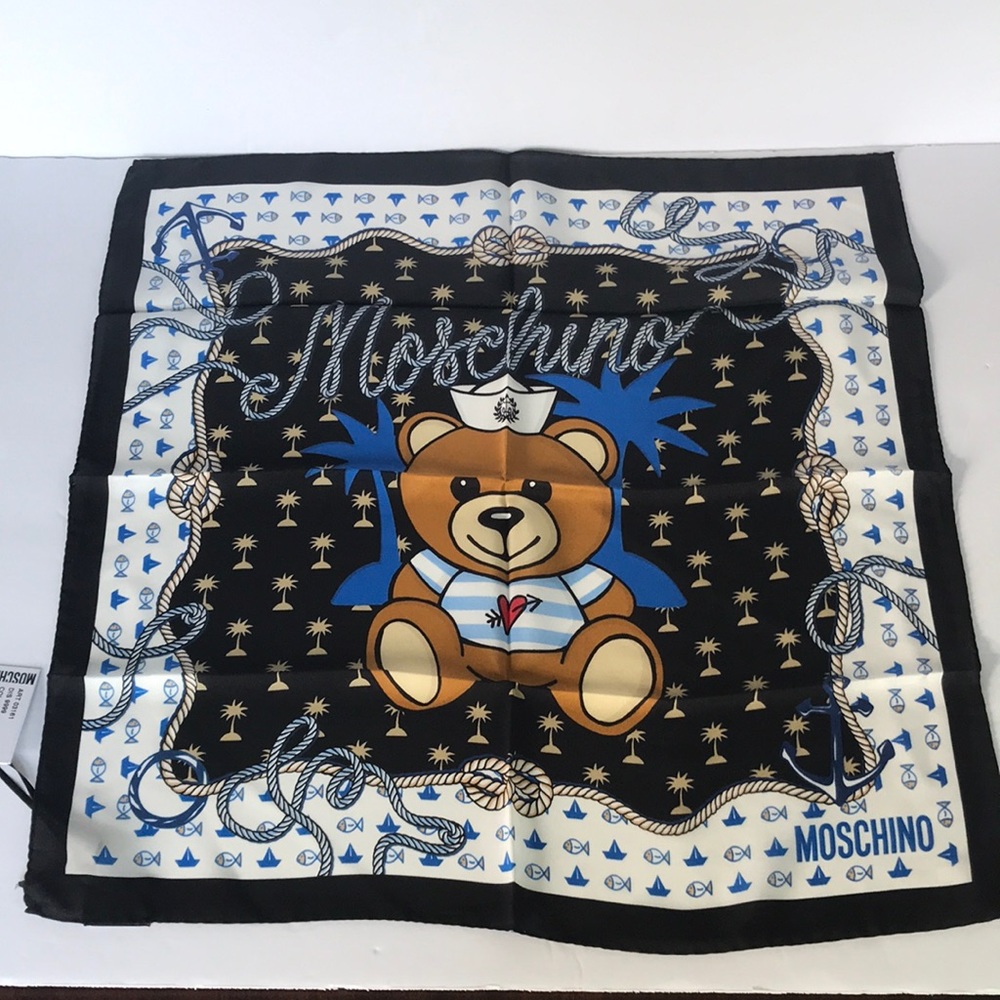 Moschino Sailor Teddy Bear 💯 Silk Scarf 19.5x18.5